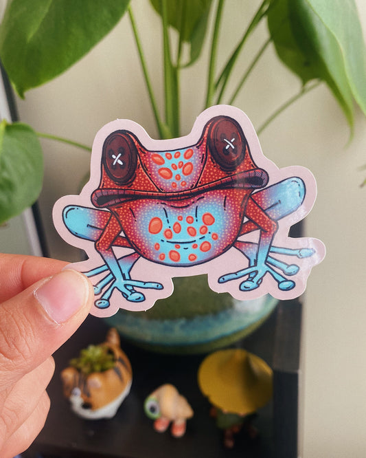Pegatina de rana con botón